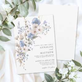 Elegant Dusty Blue Wildflower Floral Wedding Kaart