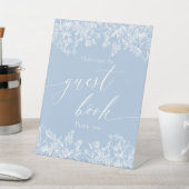 Elegant Dusty Blue Wildflower Gastenboek teken Reclamebord Met Voetstuk (Insitu)