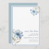 Elegant Dusty Blue Wildflower QR Code Bruiloft Save The Date (Voorkant / Achterkant)