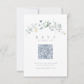 Elegant Dusty Blue Wildflower Rustic Boho QR code RSVP Kaartje (Voorkant)