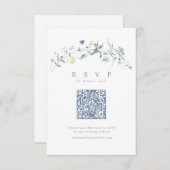 Elegant Dusty Blue Wildflower Rustic Boho QR code RSVP Kaartje (Voorkant / Achterkant)