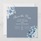 Elegant Dusty Blue Wildflower Save the Date Kaart (Voorkant)