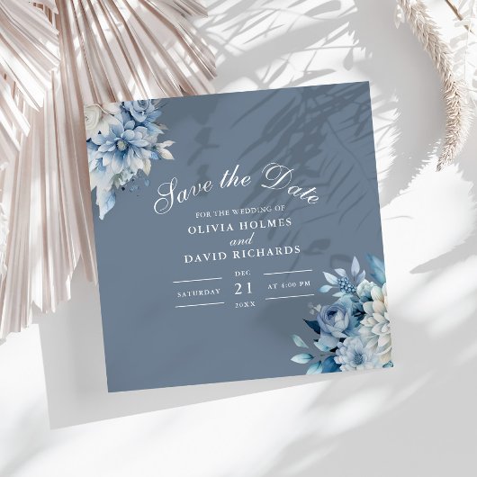 Elegant Dusty Blue Wildflower Save the Date Kaart
