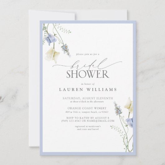 Elegant Dusty Blue Wildflower Vrijgezellenfeest Kaart (Voorkant)