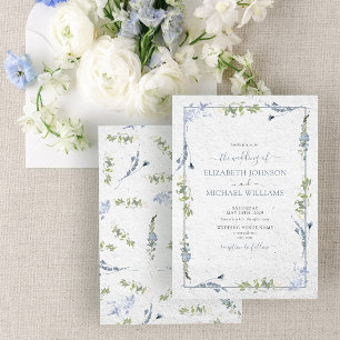 Elegant Dusty Blue Wildflower Waterverf Wedding Kaart