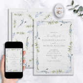 Elegant Dusty Blue Wildflower Waterverf Wedding Kaart