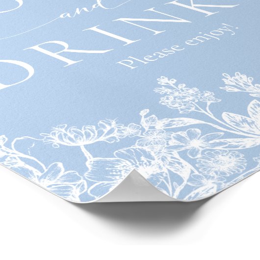 Elegant Dusty Blue Wilfloral Eten en Drinken Teken Poster (Hoek)