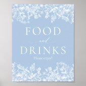 Elegant Dusty Blue Wilfloral Eten en Drinken Teken Poster (Voorkant)