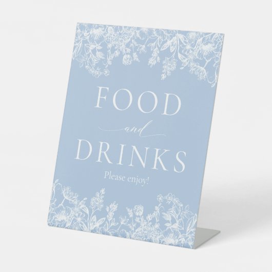 Elegant Dusty Blue Wilfloral Eten en Drinken Teken Reclamebord Met Voetstuk (Voorkant)
