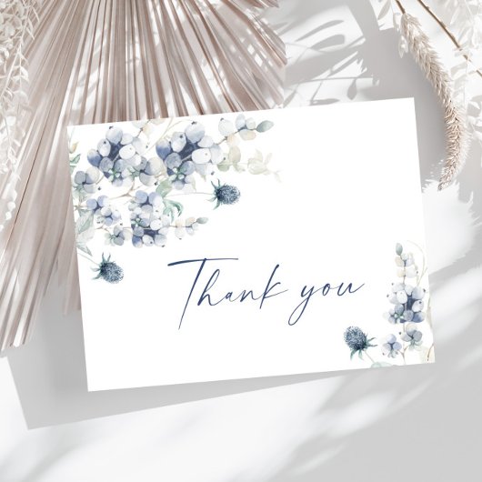 Elegant Dusty Blue Winter Foliage Boho Hartelijk d Briefkaart