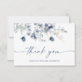 Elegant Dusty Blue Winter Foliage Boho Waterverf Bedankkaart (Voorkant)