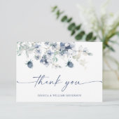 Elegant Dusty Blue Winter Foliage Boho Waterverf Bedankkaart (Staand voorkant)