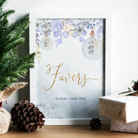 Elegant dusty blue winter foliage Favors Poster