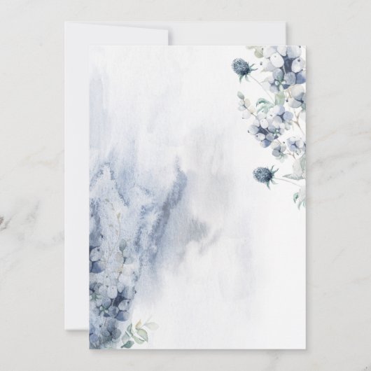 Elegant Dusty Blue Winter Foliage Rehearsal Dinner Kaart (Achterkant)