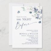 Elegant Dusty Blue Winter Foliage Rehearsal Dinner Kaart (Voorkant)