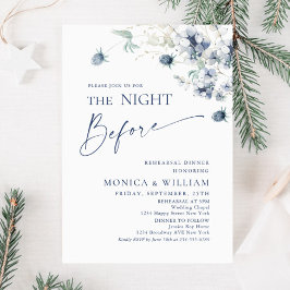 Elegant Dusty Blue Winter Foliage Rehearsal Dinner Kaart