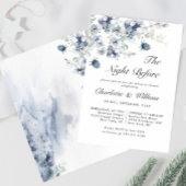 Elegant Dusty Blue Winter Foliage Rehearsal Dinner Kaart