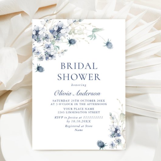 Elegant Dusty Blue Winter Foliage VRIJGEZELLENFEES Kaart