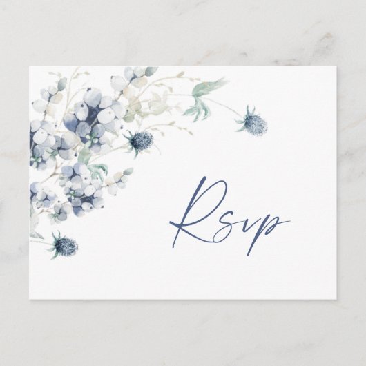 Elegant Dusty Blue Winter Foliage Waterverf RSVP Briefkaart (Voorkant)