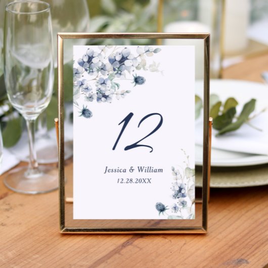 Elegant Dusty Blue Winter Foliage Wedding Kaart