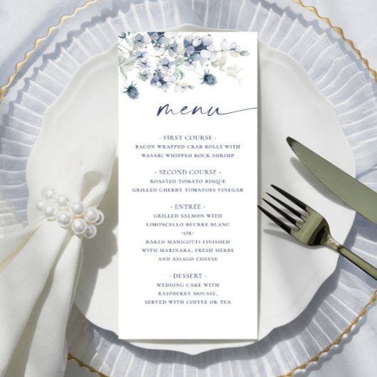 Elegant Dusty Blue Winter Foliage Wedding Menu
