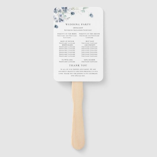 Elegant Dusty Blue Winter Foliage Wedding Programm Handwaaier (Achterkant)