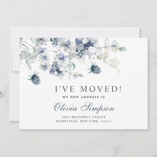 Elegant Dusty Blue Winter Moving Announement Aankondiging (Voorkant)