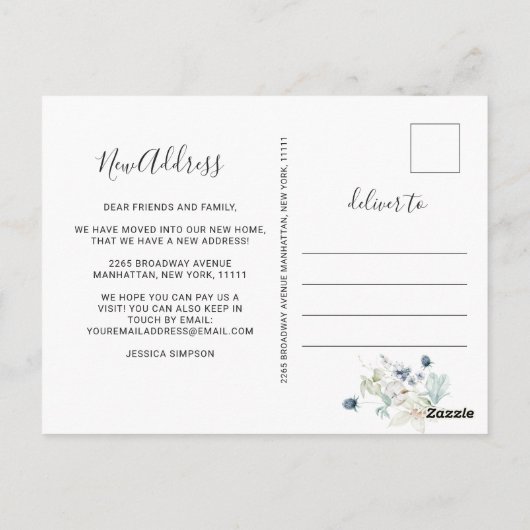 Elegant Dusty Blue Winter Moving Announement Briefkaart (Achterkant)