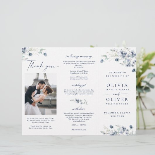 Elegant Dusty Blue Winter Wedding Ceremony Program (Staand voorkant)