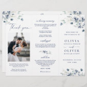Elegant Dusty Blue Winter Wedding Ceremony Program (Voorkant / Achterkant)