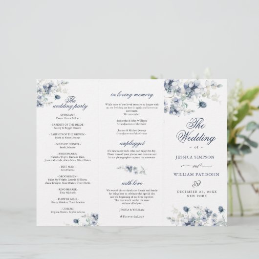 Elegant Dusty Blue Winter Wedding Ceremony Program (Staand voorkant)