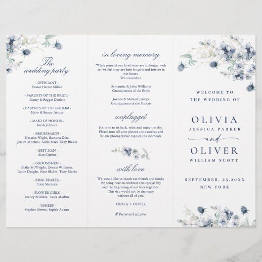 Elegant Dusty Blue Winter Wedding Ceremony Program (Voorkant)