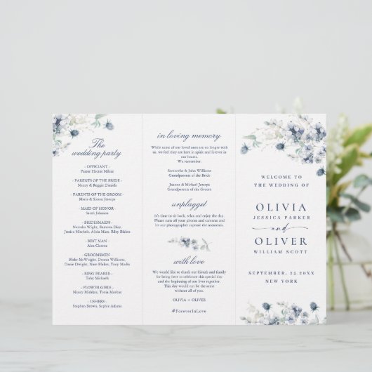Elegant Dusty Blue Winter Wedding Ceremony Program (Staand voorkant)