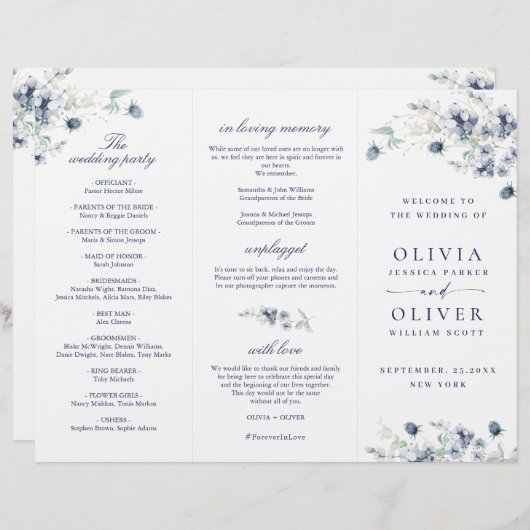 Elegant Dusty Blue Winter Wedding Ceremony Program (Voorkant / Achterkant)