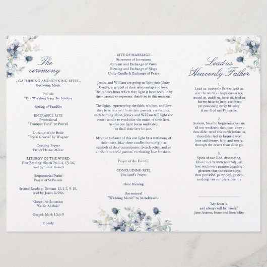 Elegant Dusty Blue Winter Wedding Ceremony Program (Achterkant)