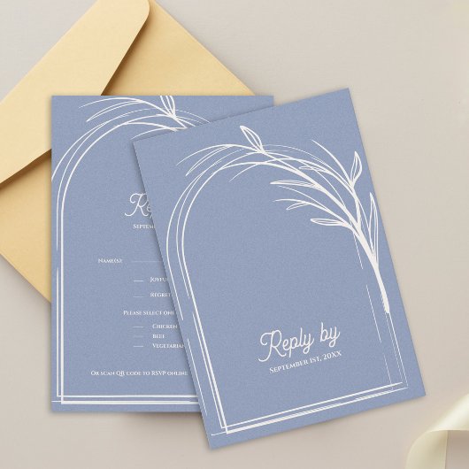 Elegant Dusty Blue With QR Code Wedding Reply By RSVP Kaartje