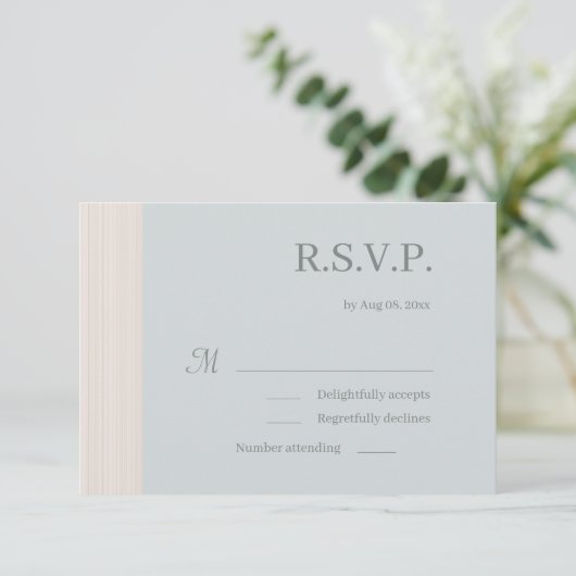 Elegant Dusty Blue Wood Grain Stripes Wedding RSVP Kaart (Staand voorkant)