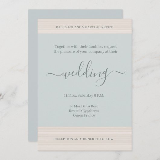 Elegant Dusty Blue WoodGrain Stripes Chic Wedding Kaart (Voorkant / Achterkant)