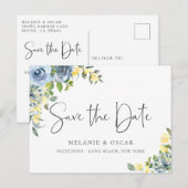 Elegant Dusty Blue Yellow Floral Sla de datum op Aankondigingskaart (Voorkant / Achterkant)
