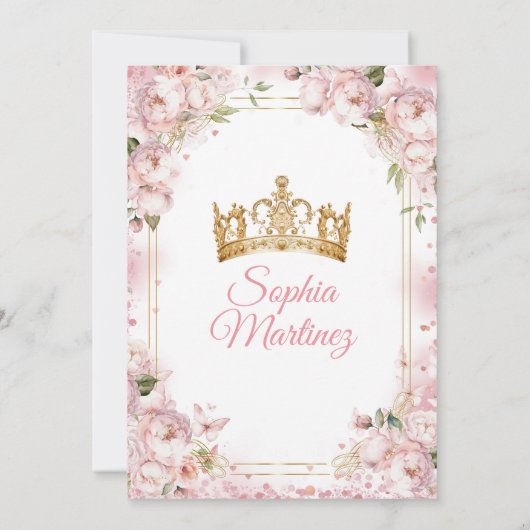 Elegant Dusty Blush Roze Bloemen Goud Mis Quince Kaart (Achterkant)