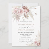 Elegant Dusty Boho en Roos Bloemenbruiloft Kaart (Voorkant)
