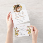 Elegant Dusty Brown Autumn Foliage Fall Wedding All In One Uitnodiging (Afscheurbaar)