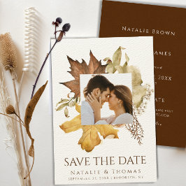 Elegant Dusty Brown Autumn Foliage Fall Wedding Save The Date