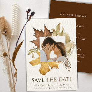 Elegant Dusty Brown Autumn Foliage Fall Wedding Save The Date
