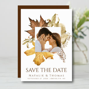 Elegant Dusty Brown Autumn Foliage Fall Wedding Save The Date