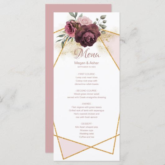 Elegant Dusty Floral Geometric Lijst Menu (Voorkant / Achterkant)