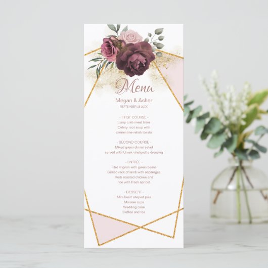Elegant Dusty Floral Geometric Lijst Menu (Staand voorkant)