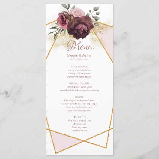 Elegant Dusty Floral Geometric Lijst Menu (Voorkant)