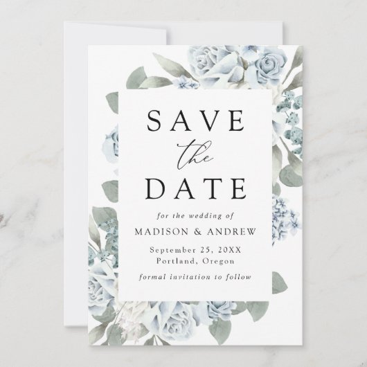Elegant Dusty Floral QR Code Bruiloft Save The Date (Voorkant)