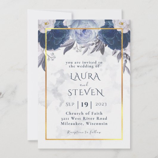 Elegant Dusty Gray Blue Floral Wedding Invitation Kaart (Voorkant)